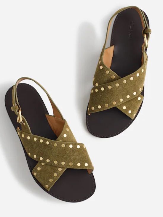 Madewell Shoes - Madewell Olive Suede Crisscross Stud Slingback Sandals